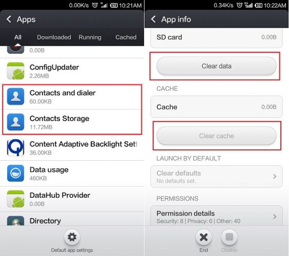 Clear Data and Cache for Contacts and Contacts Storage 570x505
