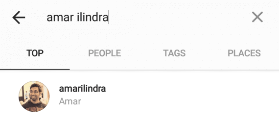 Search for the Instagram account using search feature in Android