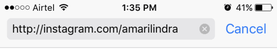 Paste the Instagram profile URL in address bar of safari