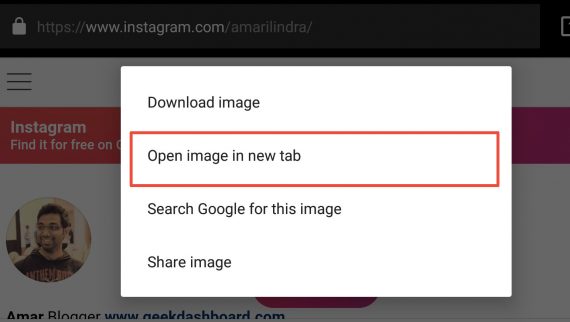 Open Instagram profile image in new tab