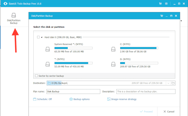 Disk/Partition Backup for Windows 10