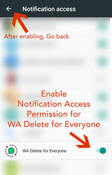 enable notification access permission for WA Delete for Everyone