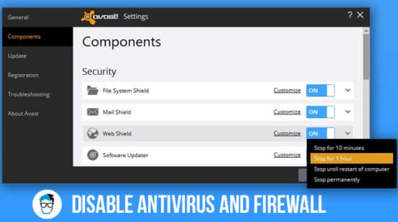 disable antivirus and firewall