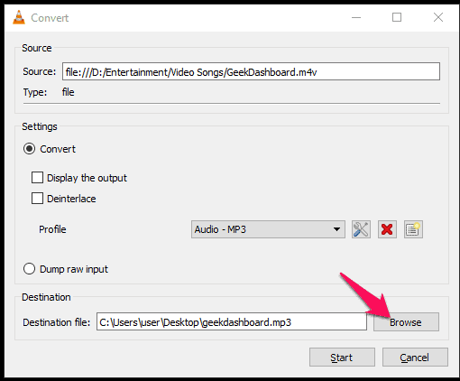 Choose destination path and file name