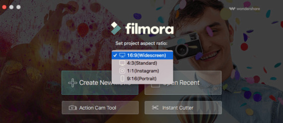 Filmora welcome screen