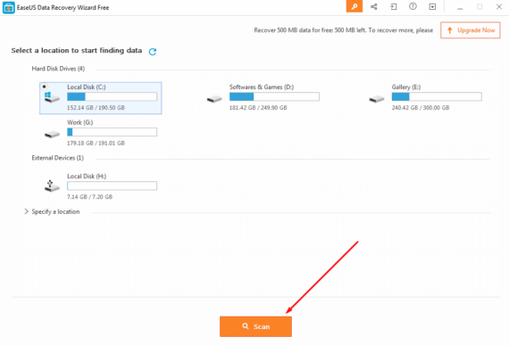 Click Scan to recover deleted files from pen drive