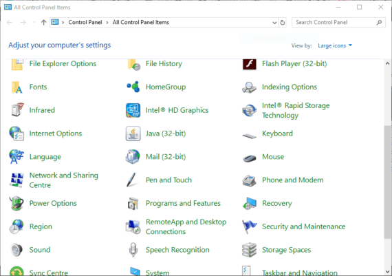 Open Program and Features in Control Panel