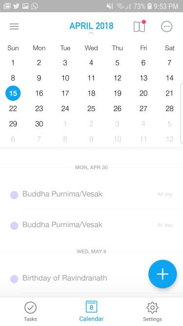 Any.do Calendar app for Android with colorful UI