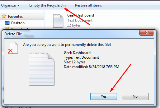 Deleting the file from Recycle Bin