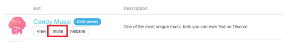 Click Invite to add bot to Discord server