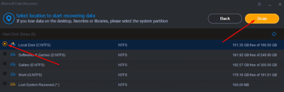 Select Local Disk C and Click Scan