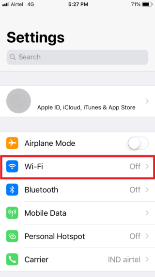 Wi-Fi Options in Settings