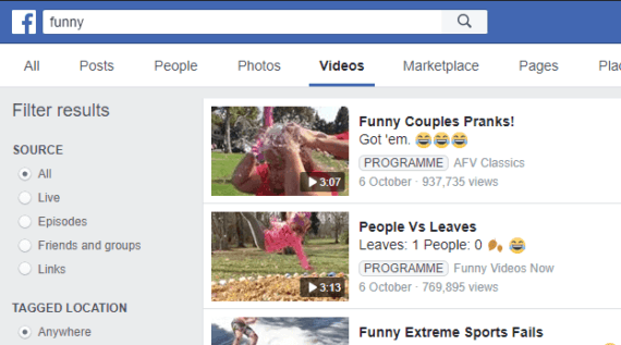 Use Facebook as YouTube alternative to search videos