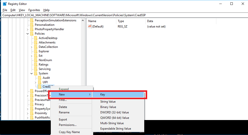 Creating new key under CredSSP