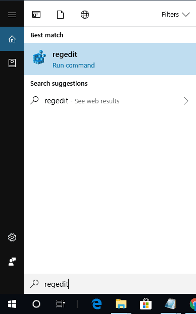 Search for regedit in the Windows search bar