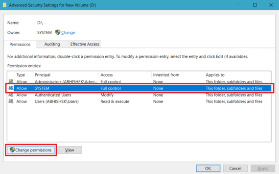 Select the user and click Change Permissions