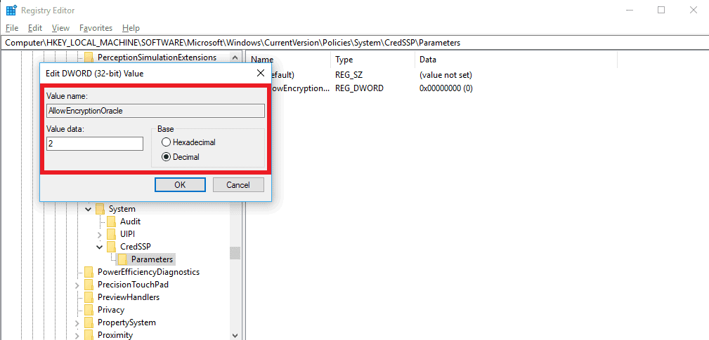 Edit Values data and Base of AllowEncryptionOracle