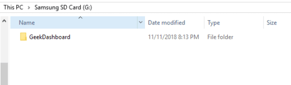 GeekDashbaord folder inside SD Card