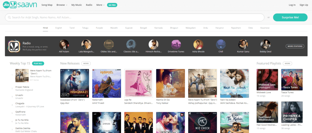 JioSaavn.com Homepage