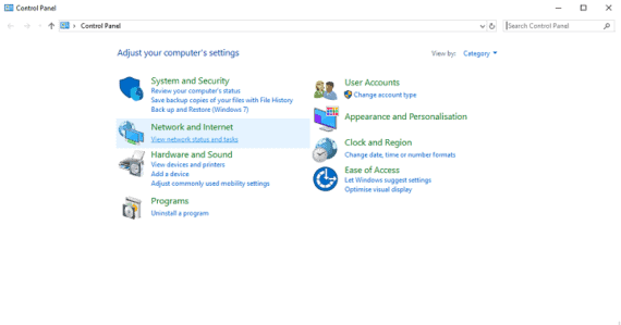 Open Network and Internet in Control Panel