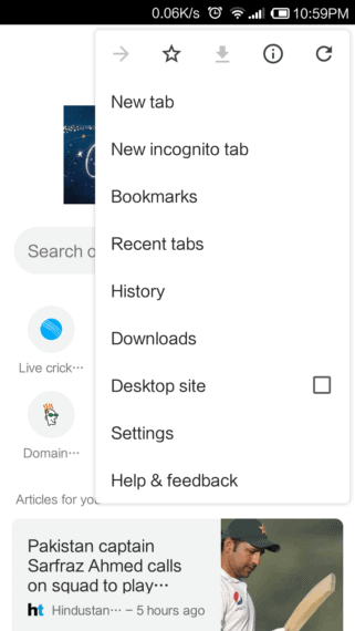 Google Chrome Menu in Android