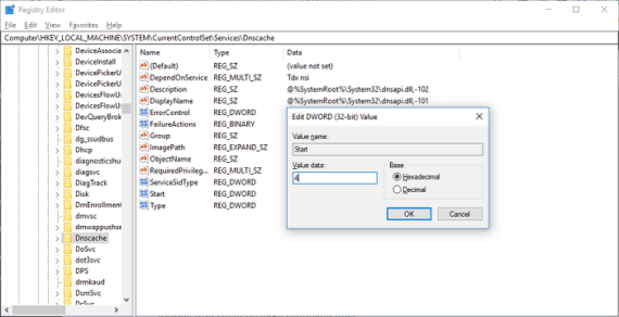 Change Dnscache value to 4