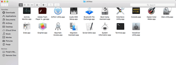 Utilities Area on Mac