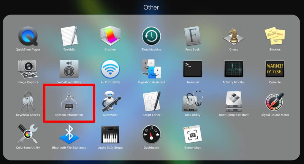 Open System Information of Mac from Launchpad