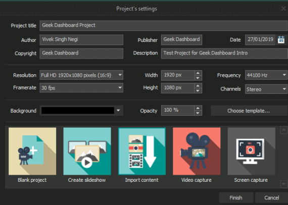 VSDC Video Editor Project Settings