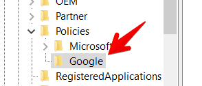 Google key in registry editor