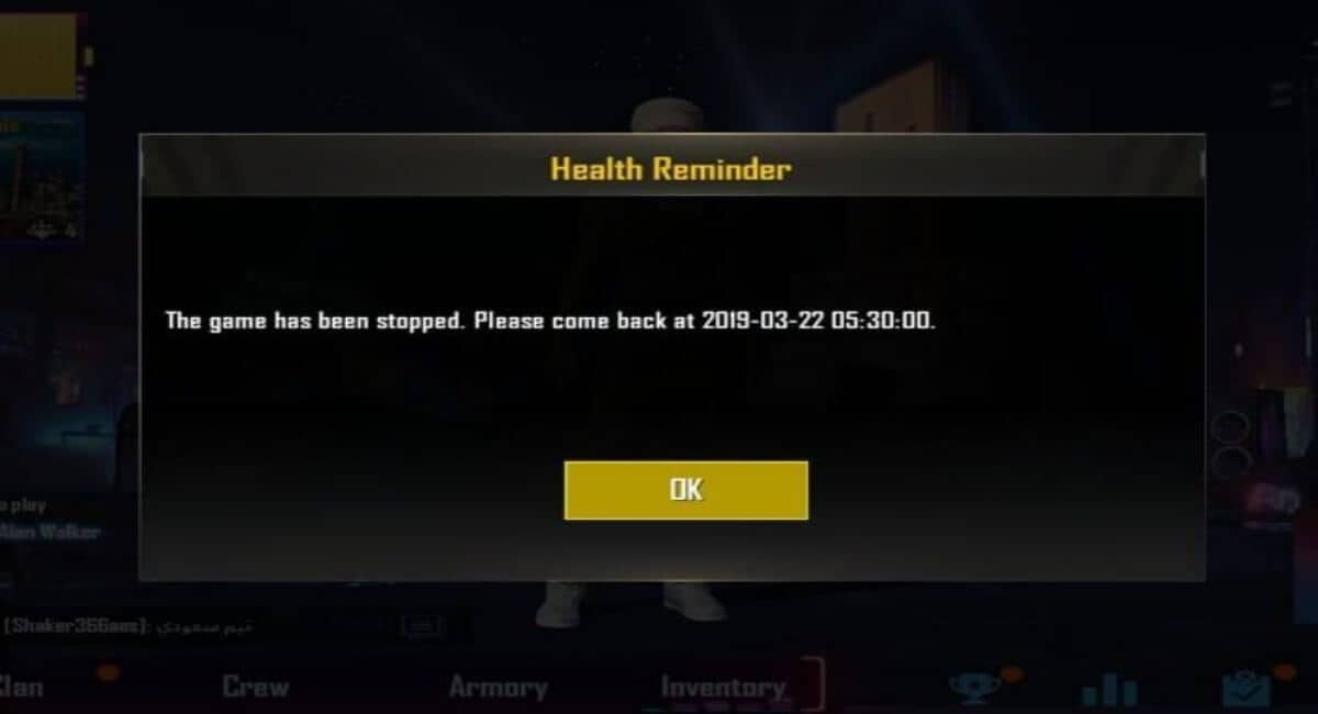 PUBG Mobile Health reminder