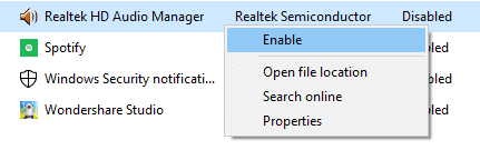 Realtek enabled at startup