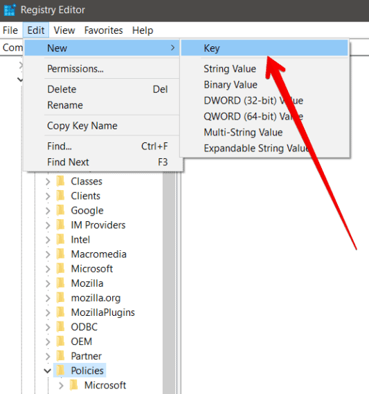 Create New Key in Registry Editor