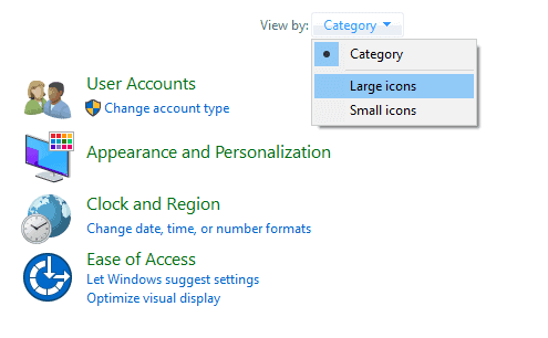 Change Control Panel View to Large icons