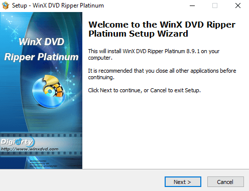 WinX DVD Ripper Platinum setup process