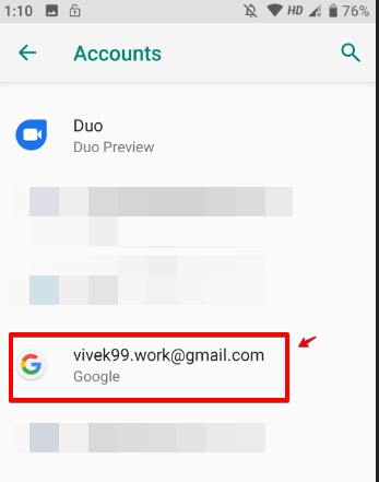 Select your Google account