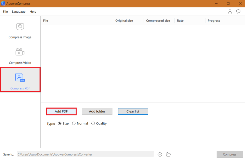 ApowerCompressor User Interface