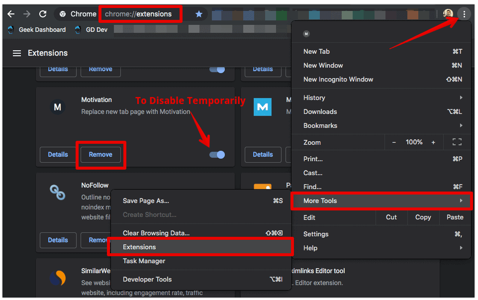 odstranění rozšíření v prohlížeči Chrome