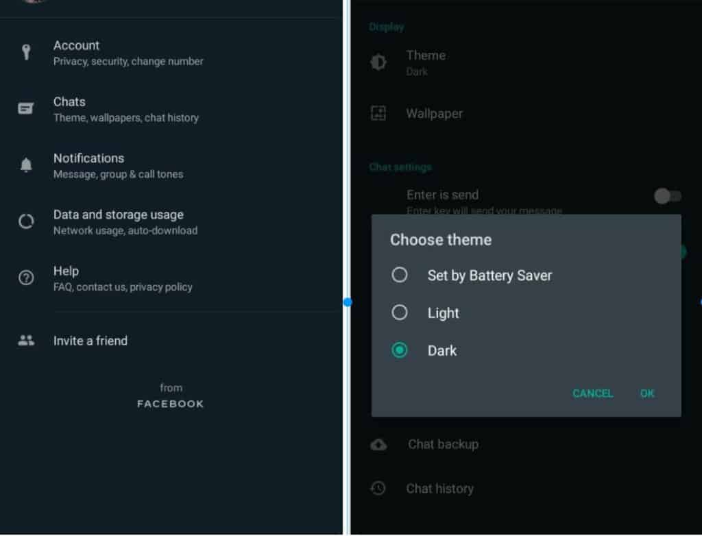 Steps to enable Dark mode in WhatsApp Messenger