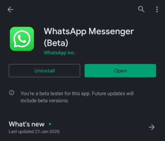 WhatsApp Messenger Beta with Dark Theme