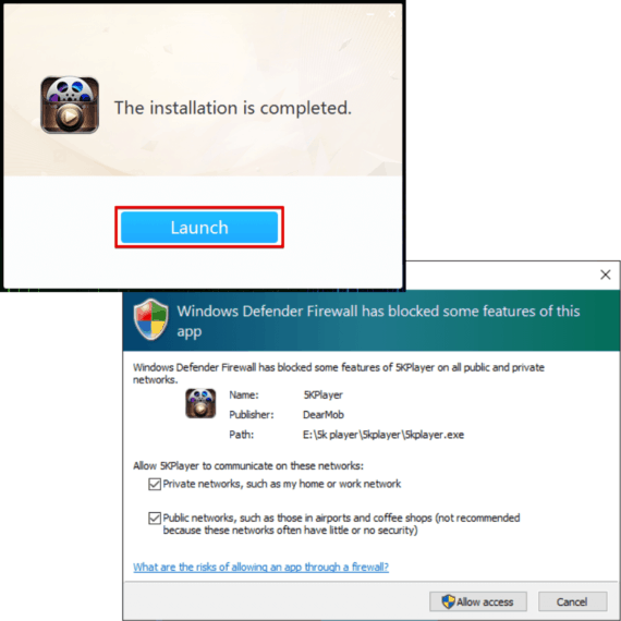 Windows defender prompt for 5KPlayer