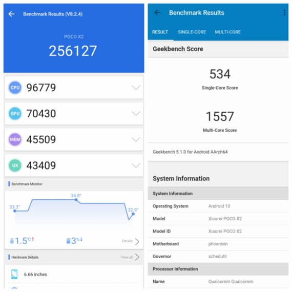 Poco X2 benchmark scores