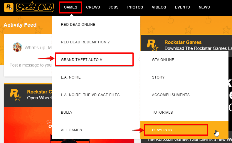 custom GTA 5 games section in Rockstar website