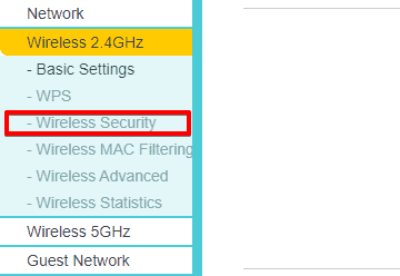 Wireless security tab to change WiFi password