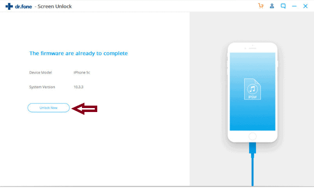 Click Unlock Now in Dr.Fone iPhone Passcode Removal Software