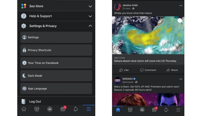 Facebook Dark Mode feature