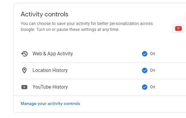 Google's activity control