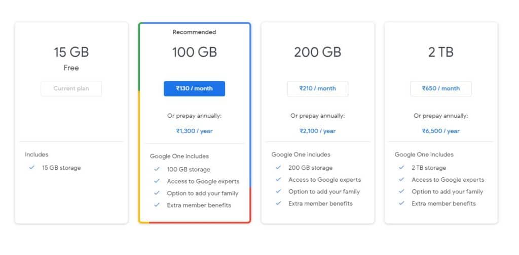 Google One membership plans