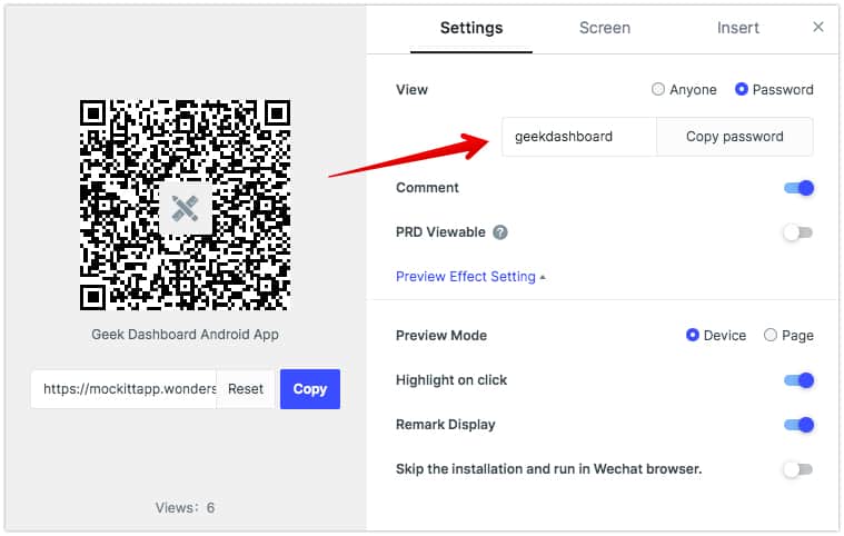 Wondershare Mockitt Share Options