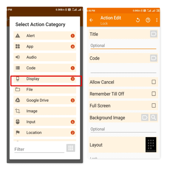 Tasker profile settings to set up an app lock